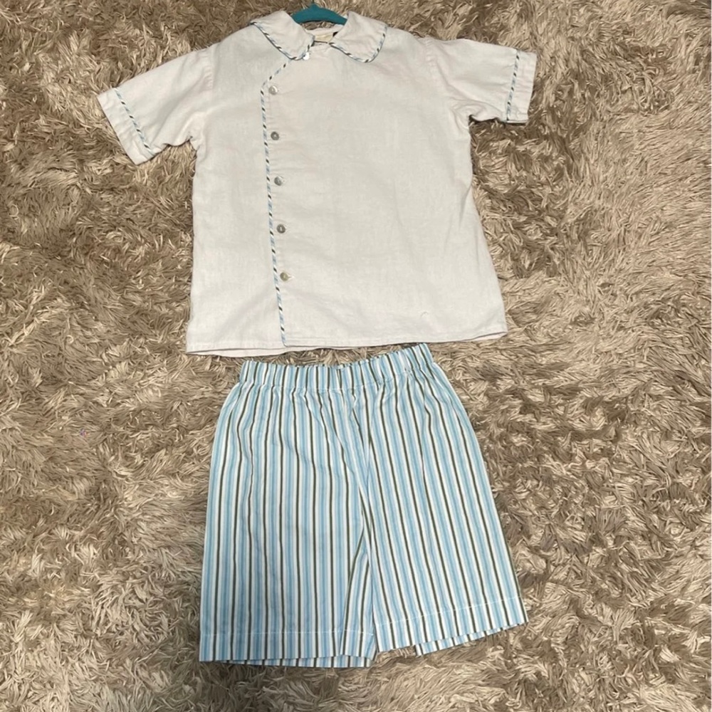 Boutique Hannah Kate Blue Green Striped Short Set size 5